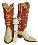 WOMEN'S BAIGE ALLIGATOR TAIL COWGRIL BOOTS W ALLIGATOR BELT