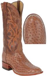 HANDE MADE BROWN FULL QUIL OSTRICH BOOTS ROUND TOE