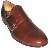 MEN'S BROWN LEATHER CAPTOE SHOES  DOUBLE BUCKLE